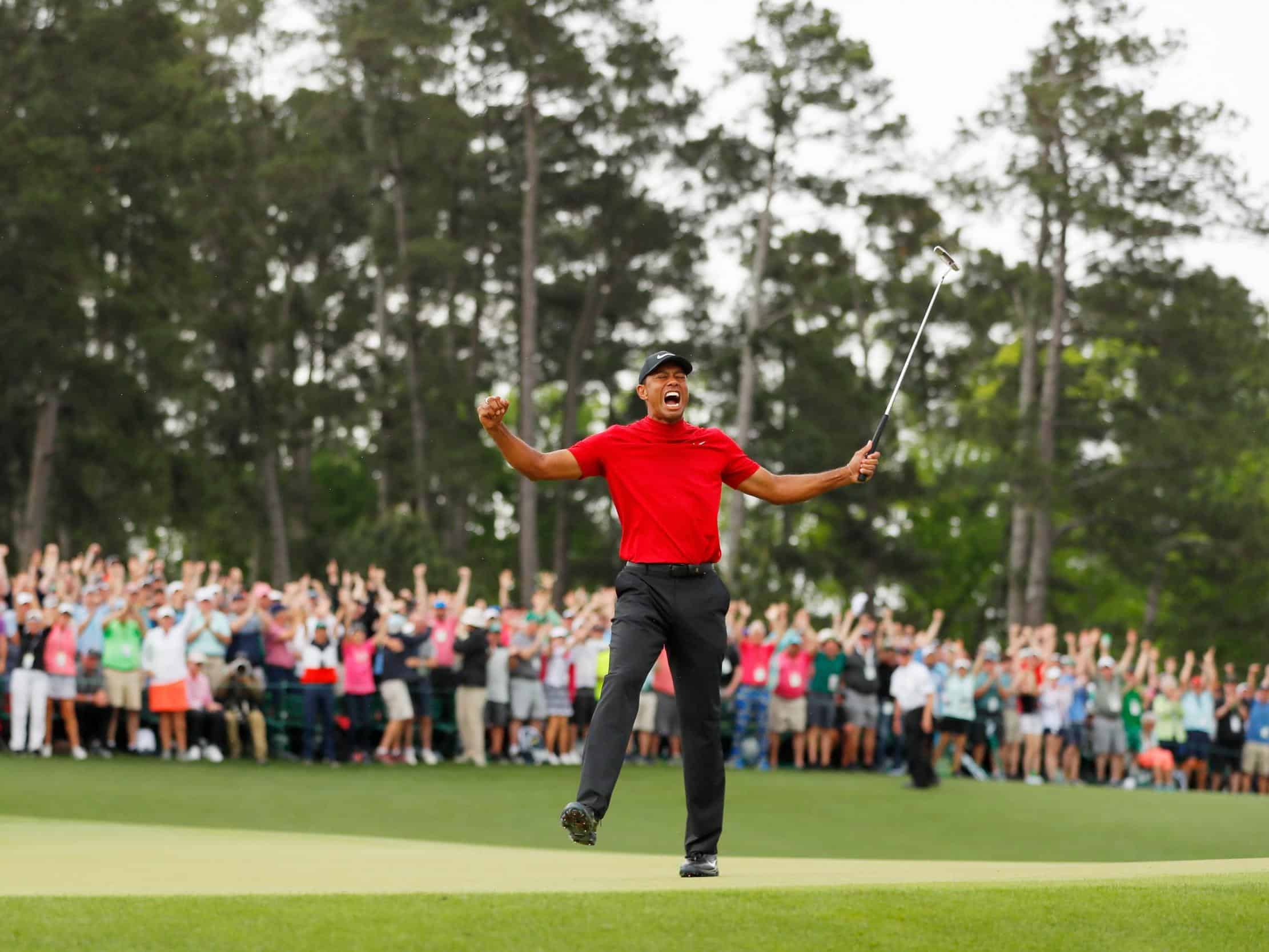 Tiger Woods celebrating US Masters Win